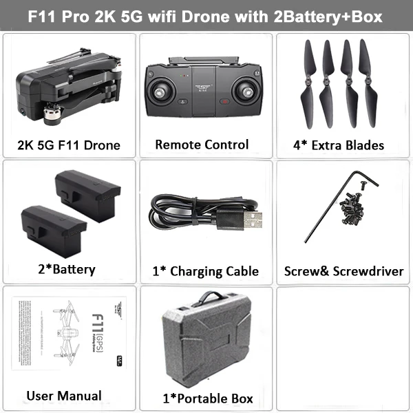 2K 2B Case SJRC F11 gps Дрон селфи RC с 1080P 2K HD камерой WiFi FPV 25 минут время полета бесщеточный Квадрокоптер складной рычаг Дрон Vs CG033 - Цвет: 2K 2B Case