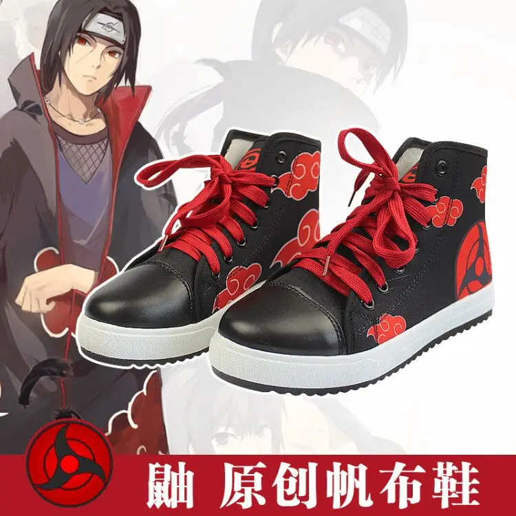 Наруто скейт обувь itachi Uchiha красный с принтом облака обувь ежедневно Высокая парусиновая обувь для хип-хопа Хэллоуин, Потому Костюм Аниме Косплэй обувь