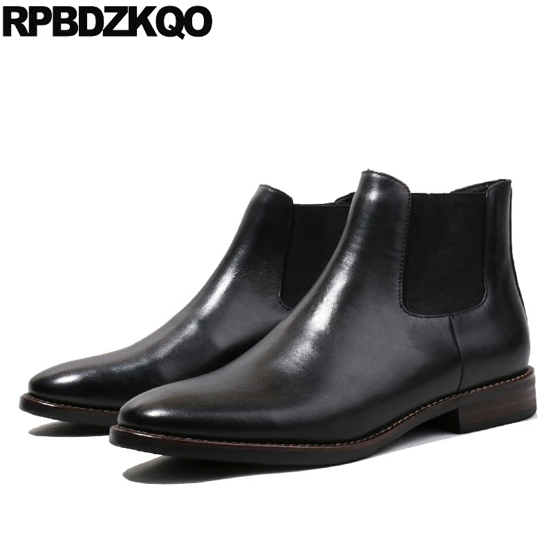 

Male Chelsea Short Ankle British Style Autumn High Top Designer Shoes Men Quality Booties Black Full Grain Leather Lace Up
