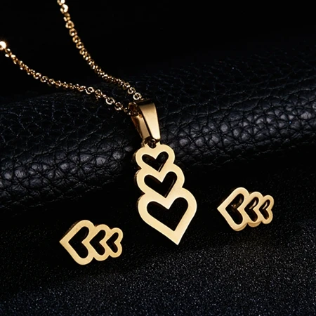 Heart Love RINHOO Мама Любовь лошадь роза цветок Золото Цвет наборы из нержавеющей стали для женщин ожерелье серьги комплект ювелирных изделий День Матери ювелирные изделия - Окраска металла: Heart Love