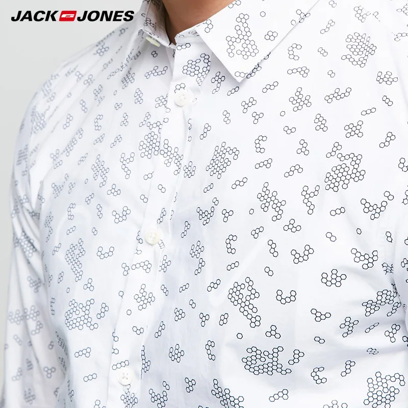 JACK & JONES бренд 2018 Новый 100% хлопок Повседневная печати с отложным воротником