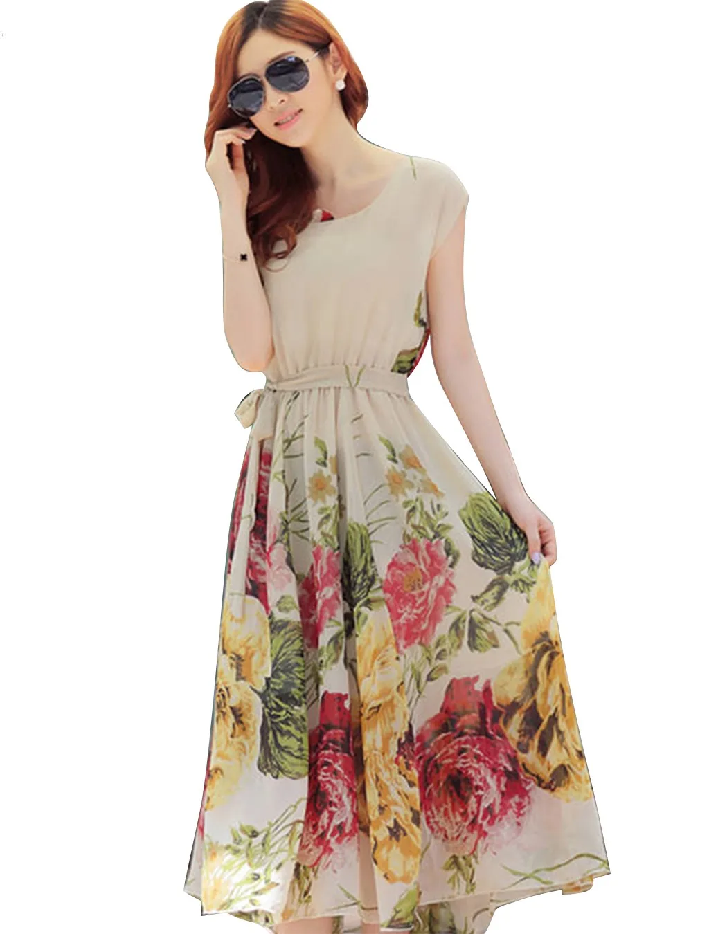 Цветочный Принт Макси Платье Женщины Случайные Старинные Цветок Рукавов Летние