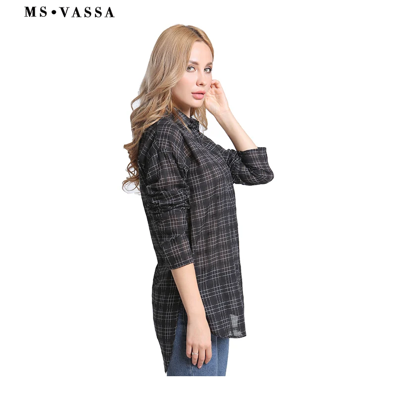 MS VASSA Summer Shirts Black Plaid Women 2019 new casual Blouses long sleeve ladies loose shirts female Oversize 5XL 6XL |