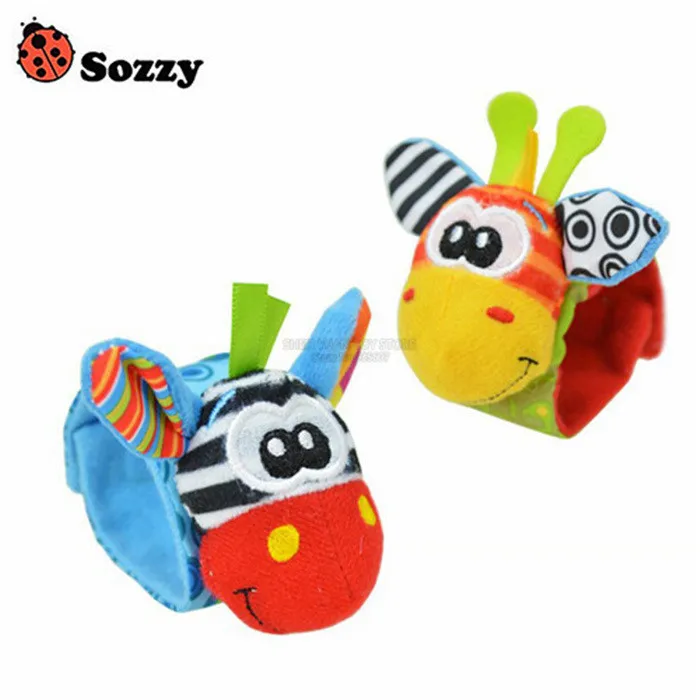 Sozzy/2 шт., мягкие детские игрушки, носки с ремешком на запястье, милый мультяшный садовый жук, плюшевая погремушка с кольцом, колокольчик, 0M