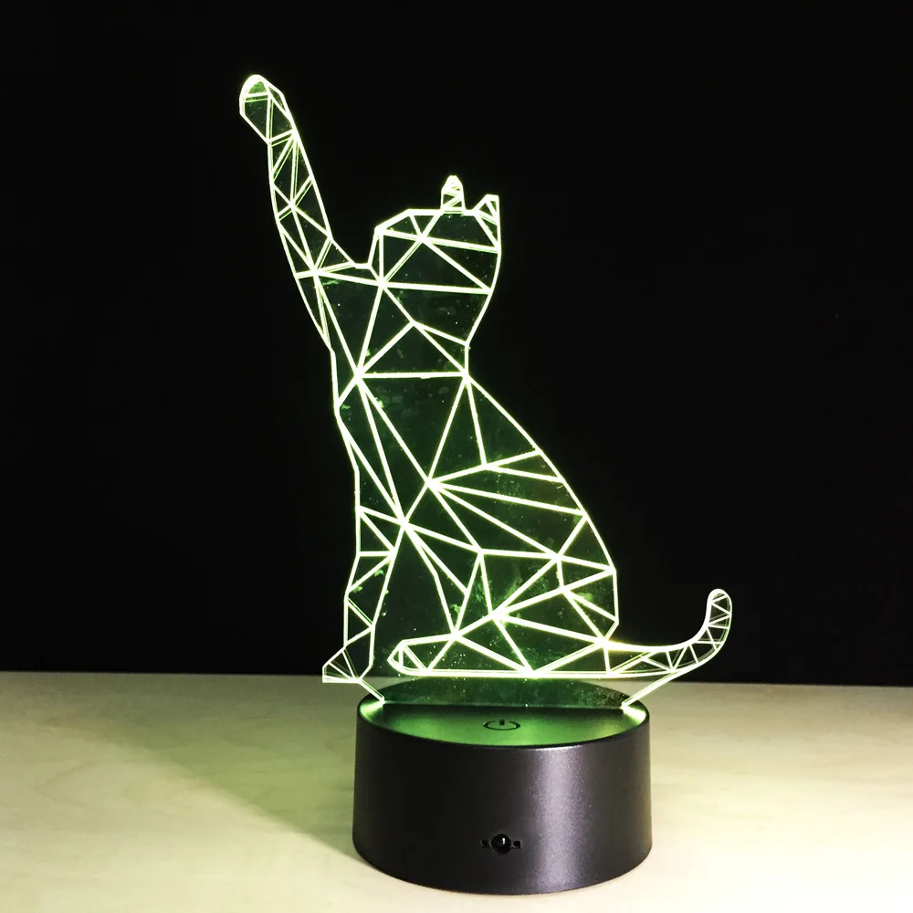 3D ночник с машущим котом акриловый светодиодный светильник питанием от USB в виде