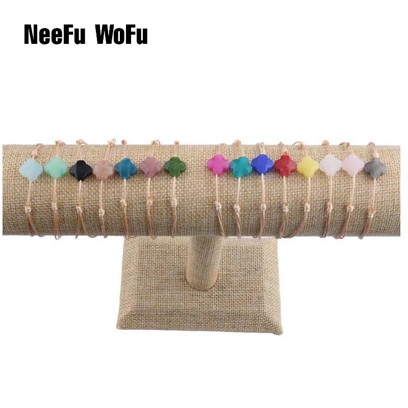 Серьги NeeFuWoFu в виде четырехлистного клевера серьги из натурального камня для