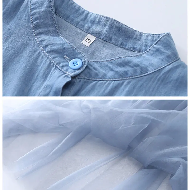 Big Girl Denim Jeans Prom Blouse Dresses For Cocktail Mesh Party Princess Tulle Dress Age 5 6 7 8 9 11 13 14 Years Old | Детская одежда