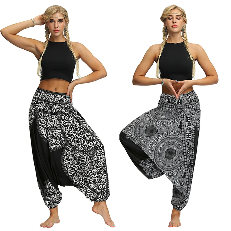 Женское повседневное с принтом хиппи Мешковатые Boho моды пляжные штаны шаровары в