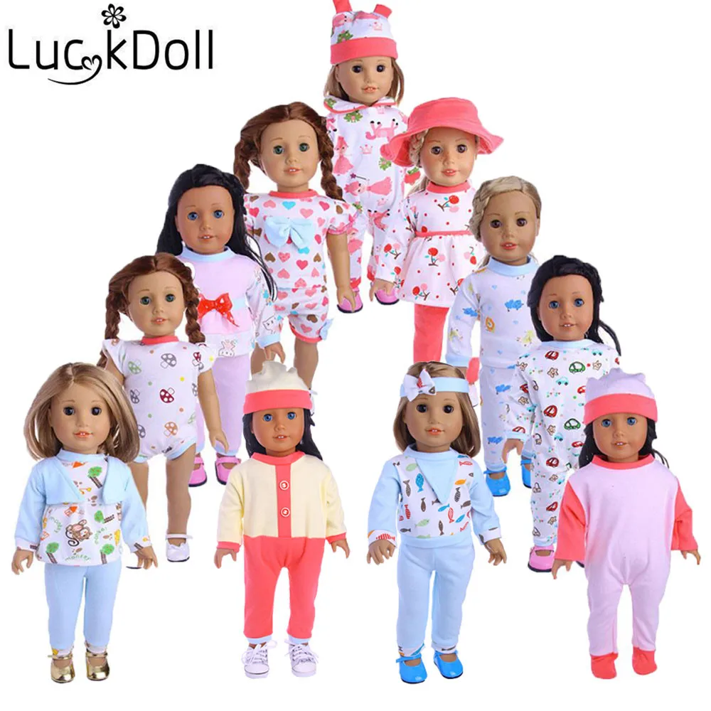 

Пижама luckdoll7 комплектов разных стилей подходит для 18-дюймовой американской куклы 43 см аксессуары для одежды, игрушки для девочек, поколение,...