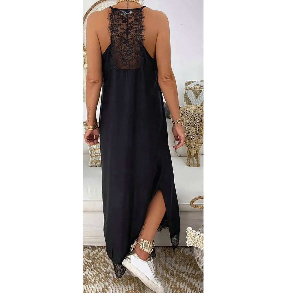 Женское кружевное платье с V-образным вырезом без рукавов | Женская одежда
