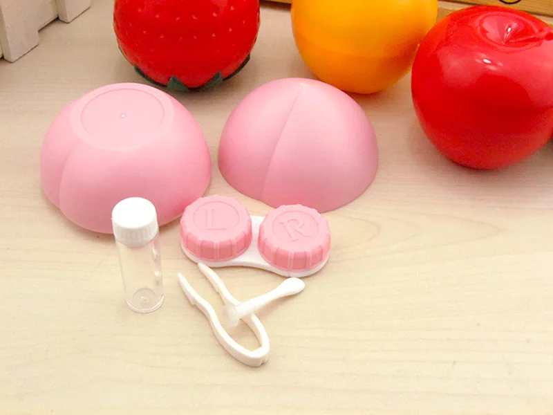 LIUSVENTINA Present for Girl Cute Strawberry Apple Peach Pear Lemon Contact Lens Case Container With Mirror Box lens | Аксессуары для