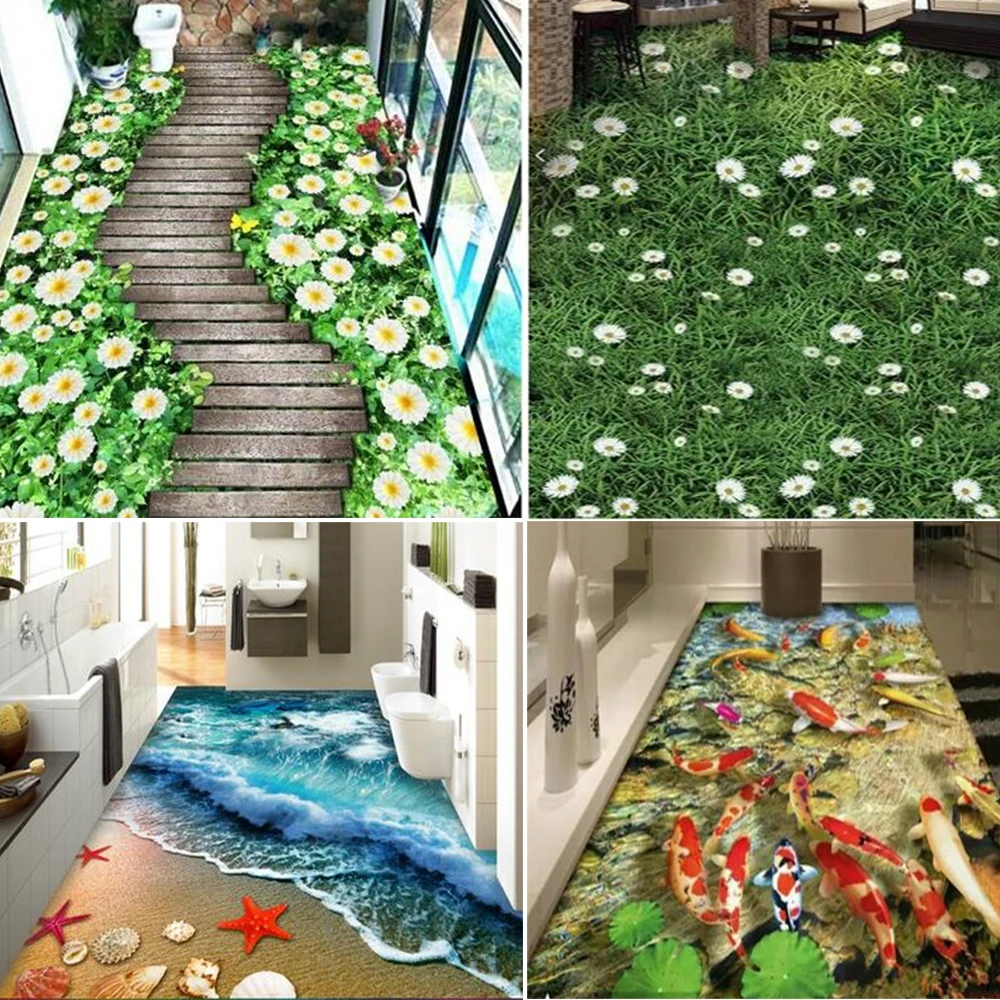3D пасторальный Кантри Стиль Цветы Цветочные травы Рыба море дверь коврик Ванная