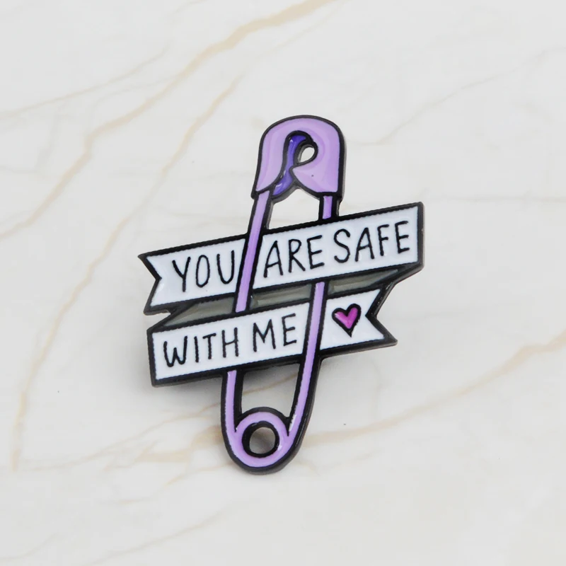 You are safe with me булавка фиолетовая бумажная зажим Брошь для женщин мужчин Эмаль Булавка шляпа рюкзак одежда Нагрудные Значки Ювелирное Украшение с иконой