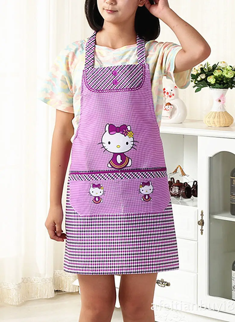 hello kitty Фартук для приготовления пищи Кухонный Фартук цветочный холст yey-K692 - Цвет: Purple