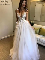 2021 new plus size sexy white evening gown dresses for wome v neck none a line empire spaghetti strap simple robe de soiree