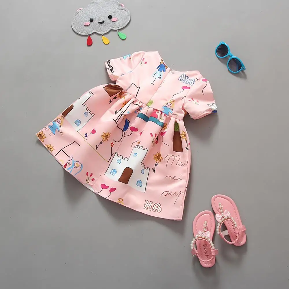 New Baby Girls Dress Designs Girl Autumn Cartoon Jacquard Princess Graffiti Comics Children Party Clothes | Детская одежда и обувь