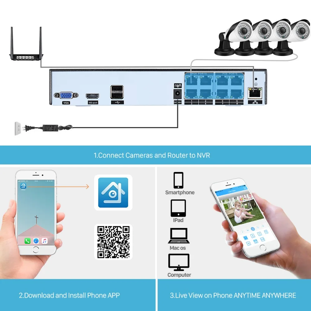 BESDER 8CH CCTV система POE NVR с 8 шт 3.0MP открытый IP67 водонепроницаемая камера безопасности