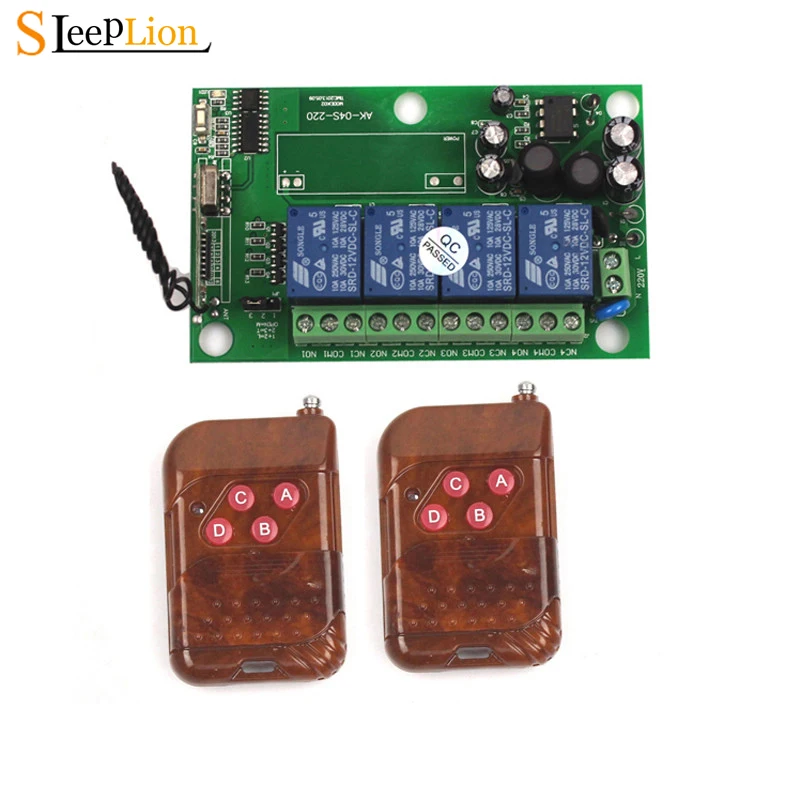 

Sleeplion 110V 220V 240V 4CH RF Wireless Remote Relay Switch Receiver Security Garage Doors Lamps 85-250V Switch Remote Control
