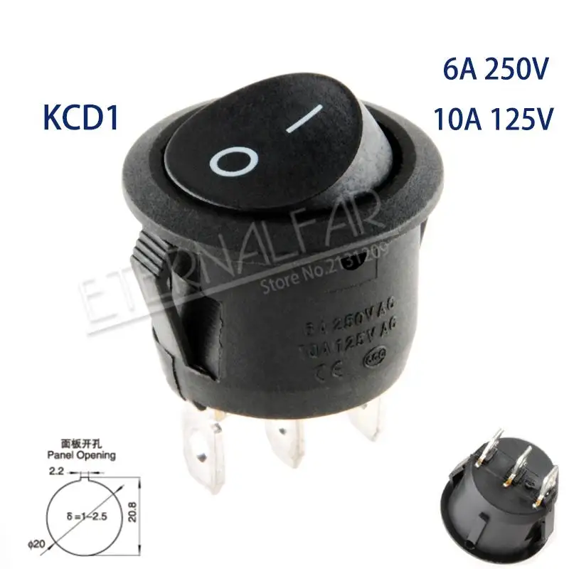 SPST 6A 250 в 10 a 125 В AC ВКЛ-ВЫКЛ круглый переключатель 12 В светодиодный кулисный переключатель Светодиодный точечный светильник Светодиодная подсветка для автомобиля приборной панели