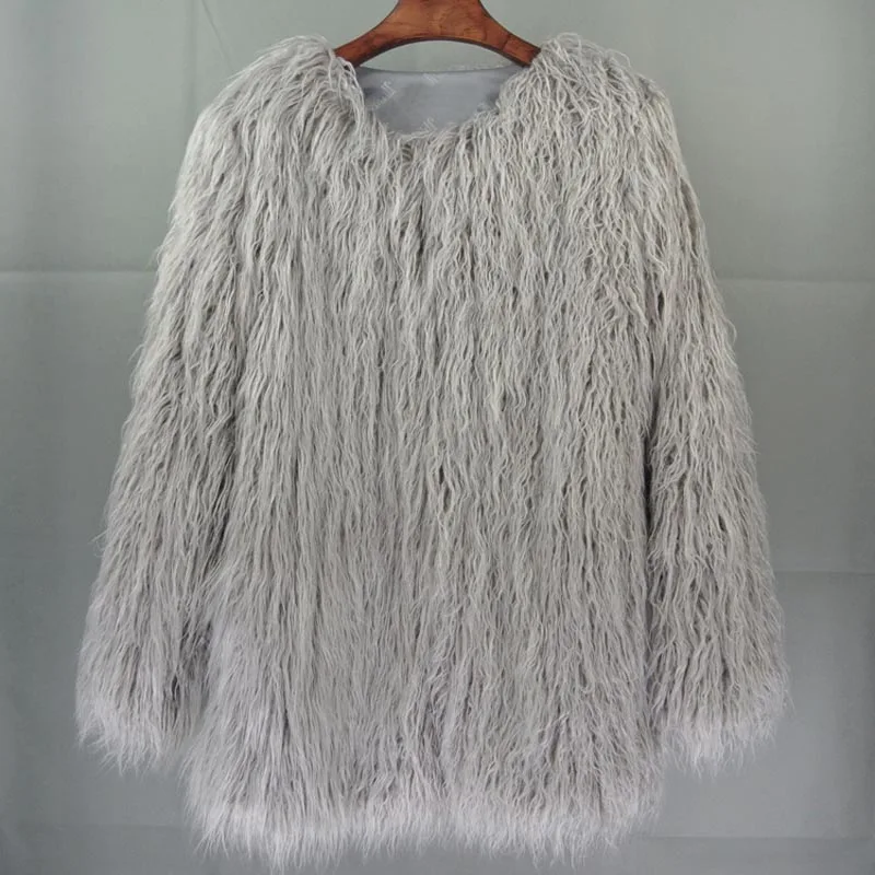 dark gray fur coat Шикарное розовое пальто из искусственного меха женские куртки из искусственного меха монгольской Овцы Повседневная модная Женская осенне-зимняя мохнатая теплая верхняя одежда пальто - Цвет: dark gray fur coat