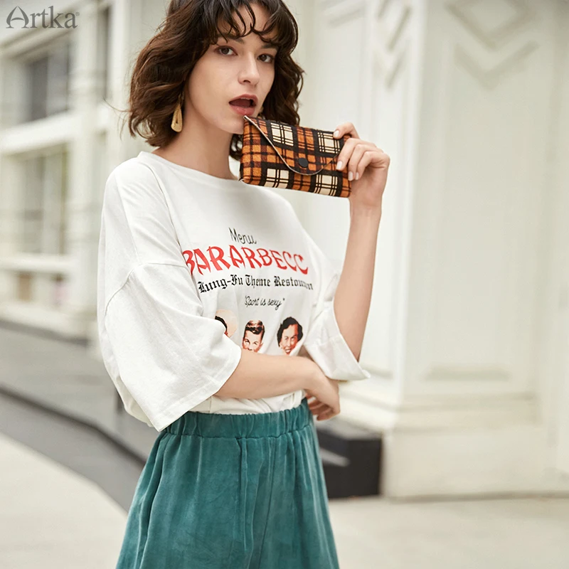 Женская футболка с вырезом на спине ARTKA Повседневная из 100% хлопка круглым и