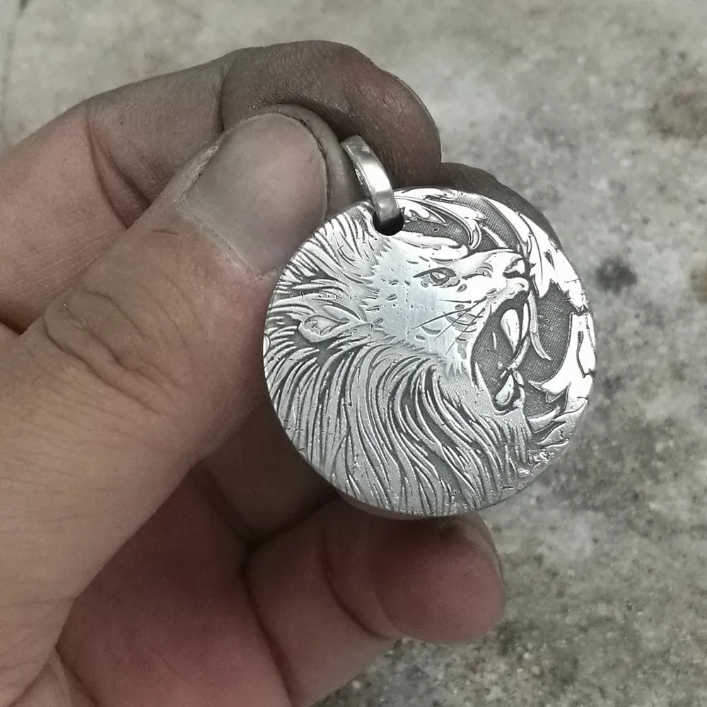 999 Стерлинговое Серебро король льва Dogtag лазерная гравировка Высокая детализация Мужская Байкерская панк Подвеска 9X304
