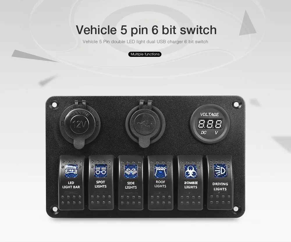 Новое поступление автомобиля 5 Pin двойной светодиодный фонарь с двумя портами USB Зарядное устройство 6 бит переключатель вольтметр композитный Панель сопротивление воды крышка