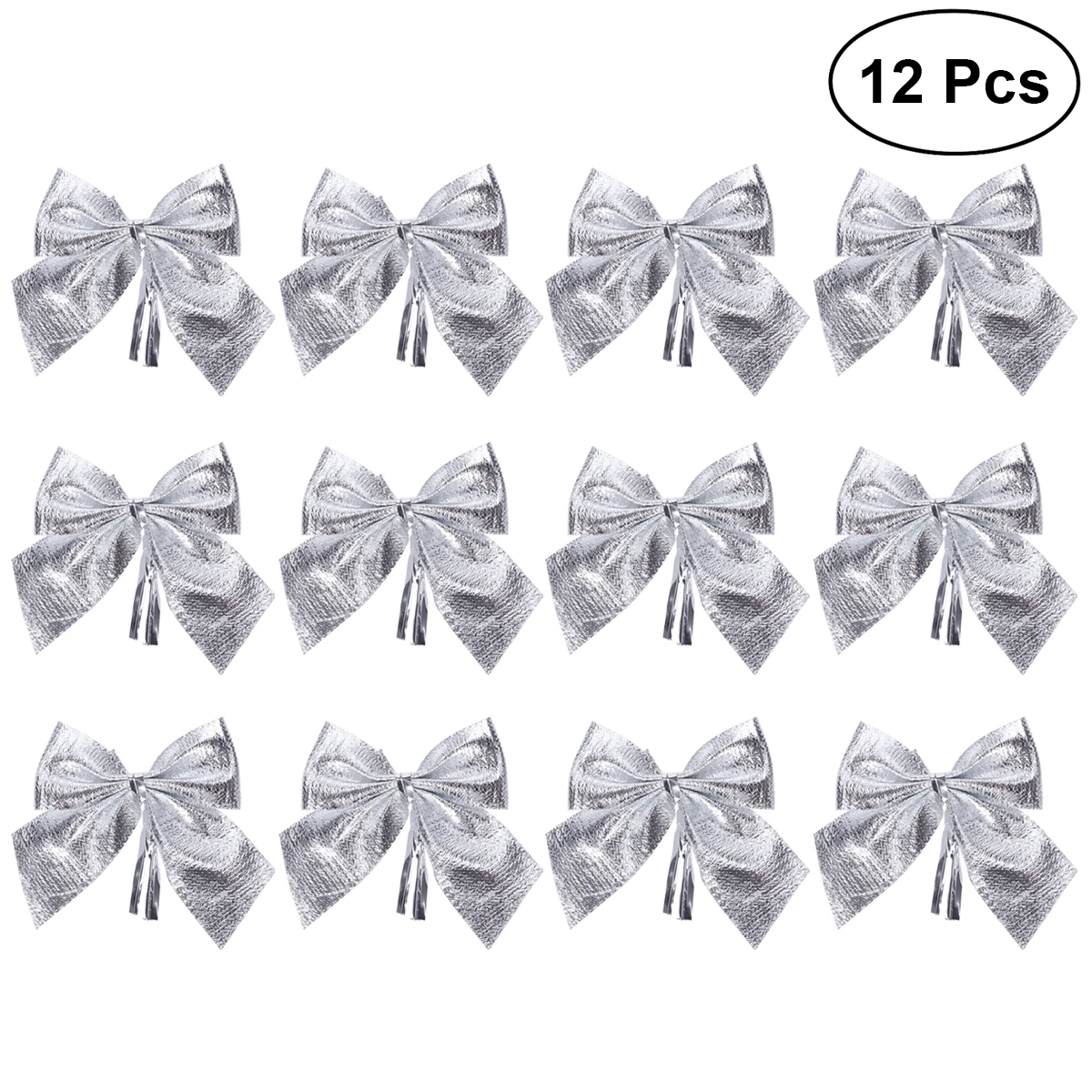 

12pcs Glitter Bowknots Christmas Tree Ornaments Pendant Xmas Hanging Decor Adornments Holiday Home Party Supplies (Silver) A20