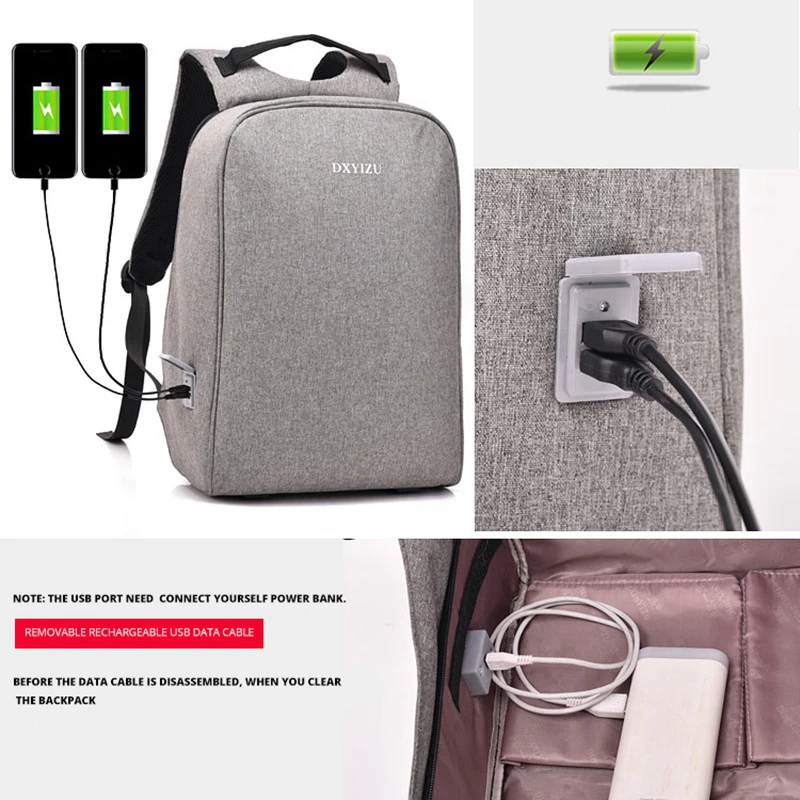 Рюкзак ZENBEFE с защитой от кражи Холщовый школьный ранец двумя USB-портами для