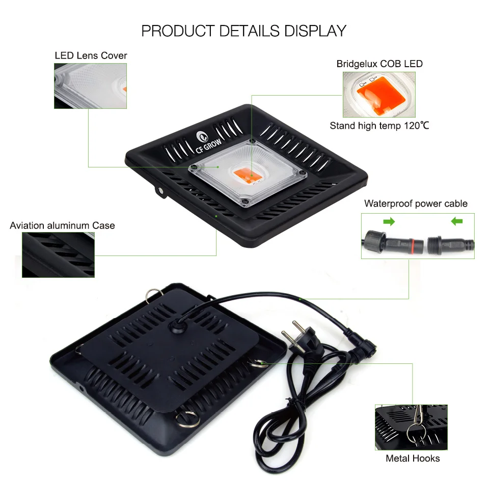 Водонепроницаемый IP67 COB Led Grow Light полный спектр 100 Вт ультра тонкая Светодиодная
