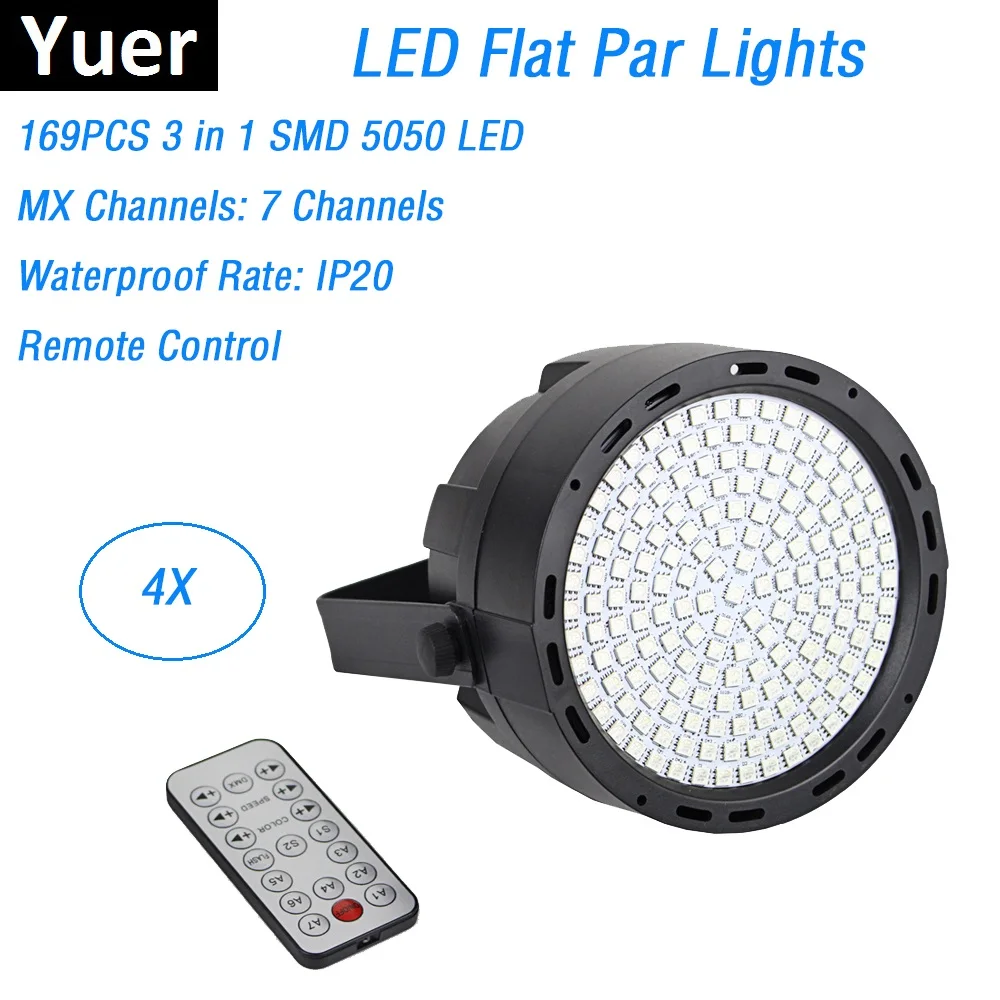 Пульт дистанционного управления 4 шт. 169 RGB 3 в 1 SMD 5050 LED S Flat Par Light s DMX CAN
