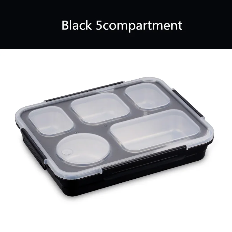 Black 5compartment MICCK Теплоизоляционный Ланч-бокс, экологически чистый Бенто-бокс с столовыми приборами, контейнер для еды с отделениями, герметичный, не смешанный - Цвет: Black 5compartment