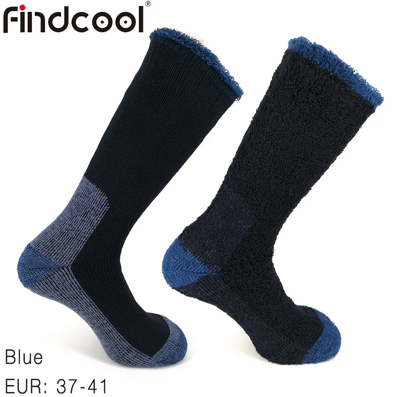 Blue EUR 37-41 FINDCOOL, шерсть мериноса, плотные теплые носки, носки для велоспорта, носки для верховой езды, мужские, женские, для спорта на открытом воздухе, носки для бега, велосипеда - Цвет: Blue EUR 37-41