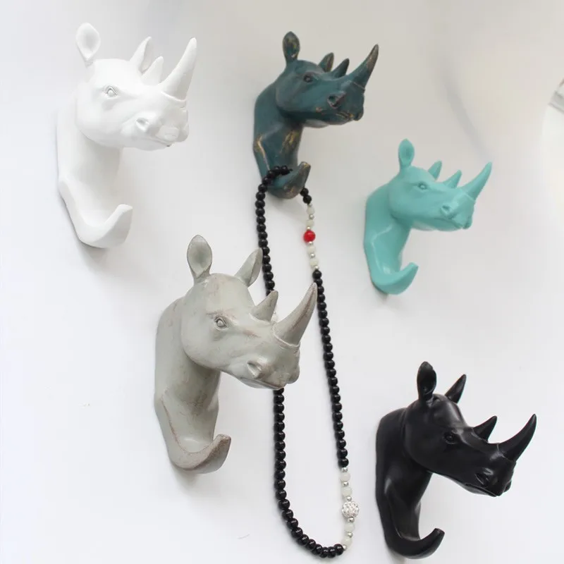 Ретро 3d смолы головой животного ремесел Крючки для халатов украшения стены