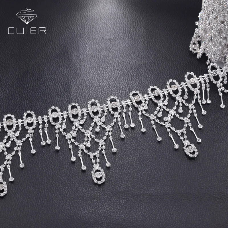 

CuiEr 1yard 9cm Tassel Fringe trim Women Dress belt Cloths Sewing Appliques Crystal Rhinestones for Women Sash sew on