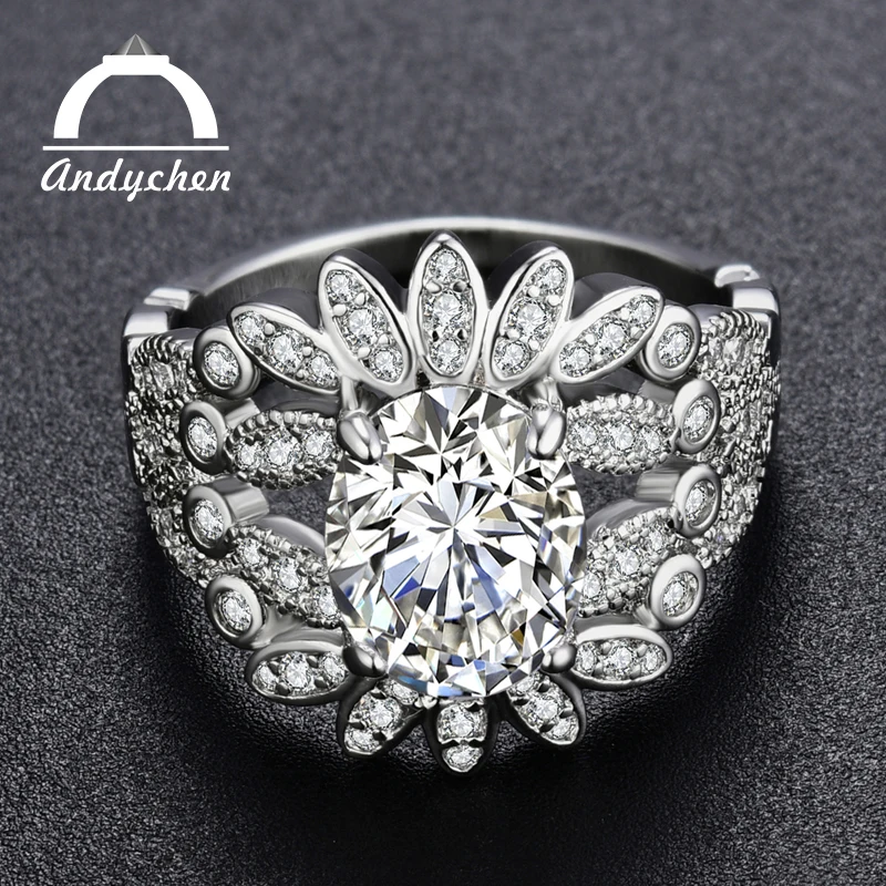AndyChen белого золота Цвет кольцо для Для женщин Обручение Свадебные белые