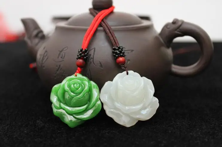 Сертификат натуральный зеленый нефрит розы кожа/бусы с подвеской веревка Lucky Amulet