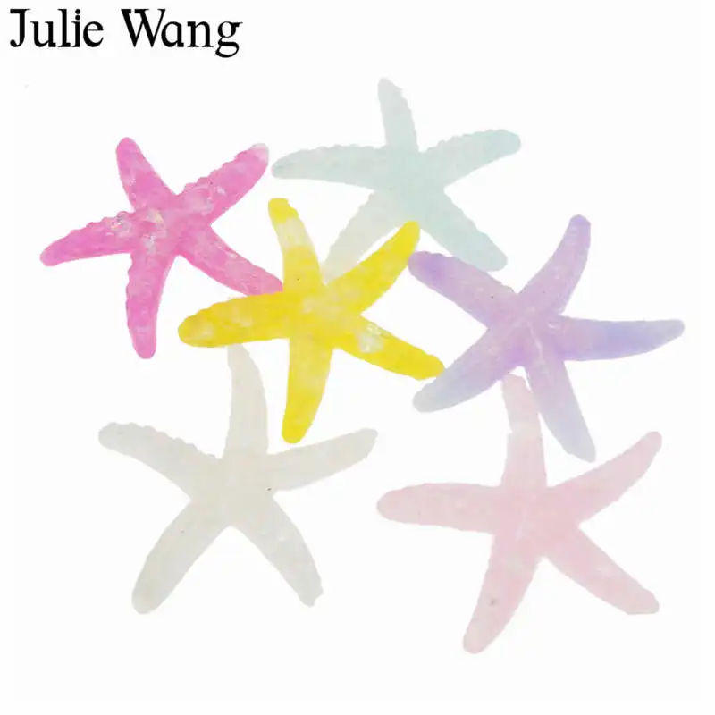 Julie Wang 6 шт. 40x36 мм полимерные Большие морские звезды с плоским основанием Кабошоны