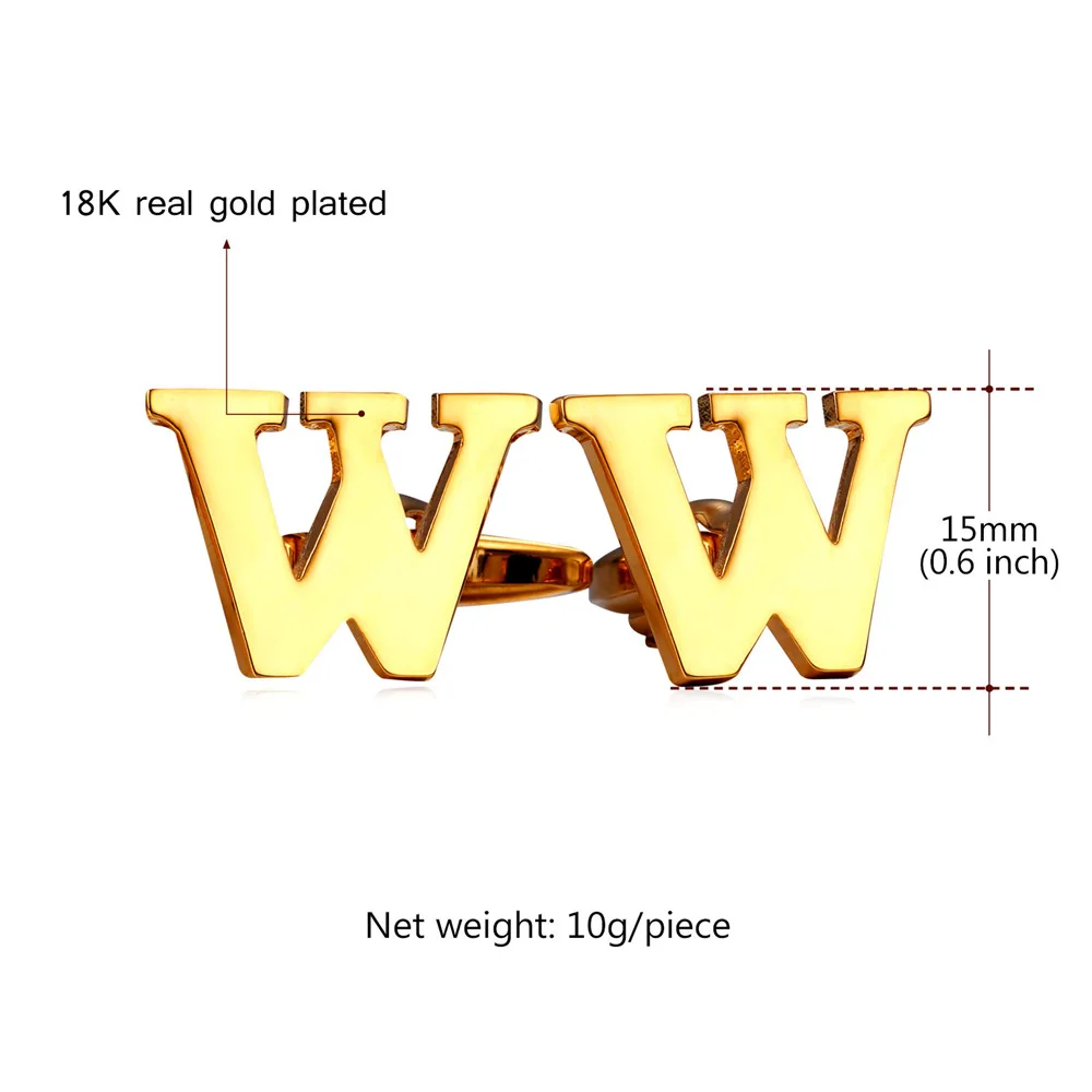 Роскошные запонки для мужчин золото/Цвет алфавит W бизнес рубашки французский