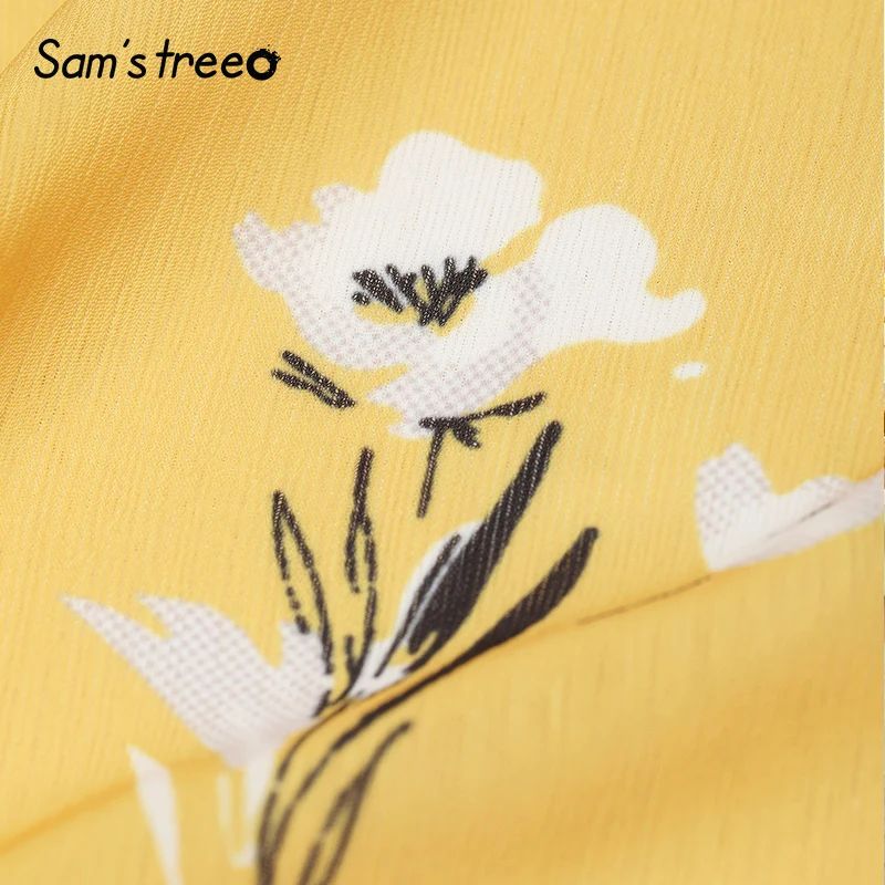 Sam's Tree женское летнее платье макси желтое с длинным рукавом женское с цветочным принтом пляжное платье размера плюс с длинным рукавом Vestidos