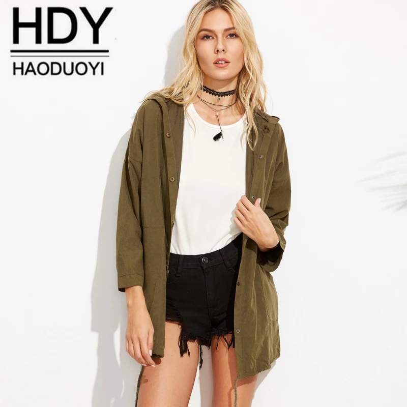 Модная простая Женская куртка HaoDuoYi 2020 армейского зеленого цвета с принтом собаки