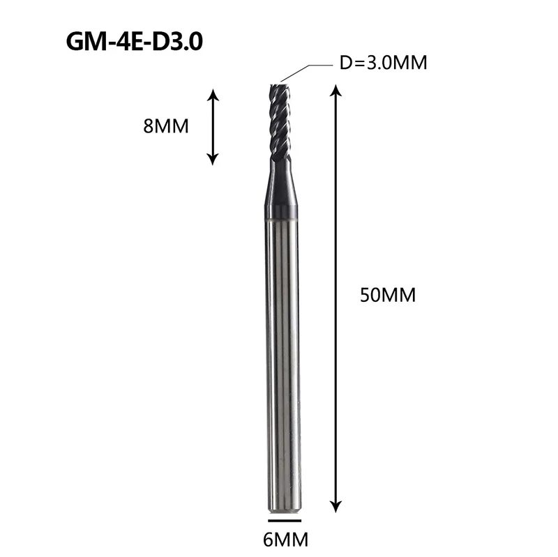 GM-4E-D3.0 GM-4E Вольфрамовая сталь 4 флейты квадратной головкой с покрытием Концевая фреза Фрезерный резак режущие инструменты для обработки металла профиль HRC45 - Длина режущей кромки: GM-4E-D3.0