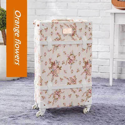 Винтажная багажная сумка, чемодан из ПУ-кожи, дорожная коробка, Женская универсальная переноска на колеса, высокое качество, переноска на колесиках 2" 22" 2" 26" дюймов - Цвет: Orange flower single
