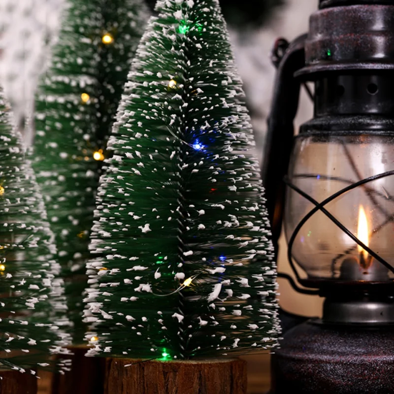 Огни маленькие DIY елки поддельные сосны мини сизаль бутылка щетка Рождественская елка Санта снег рождественская Декоративная елка