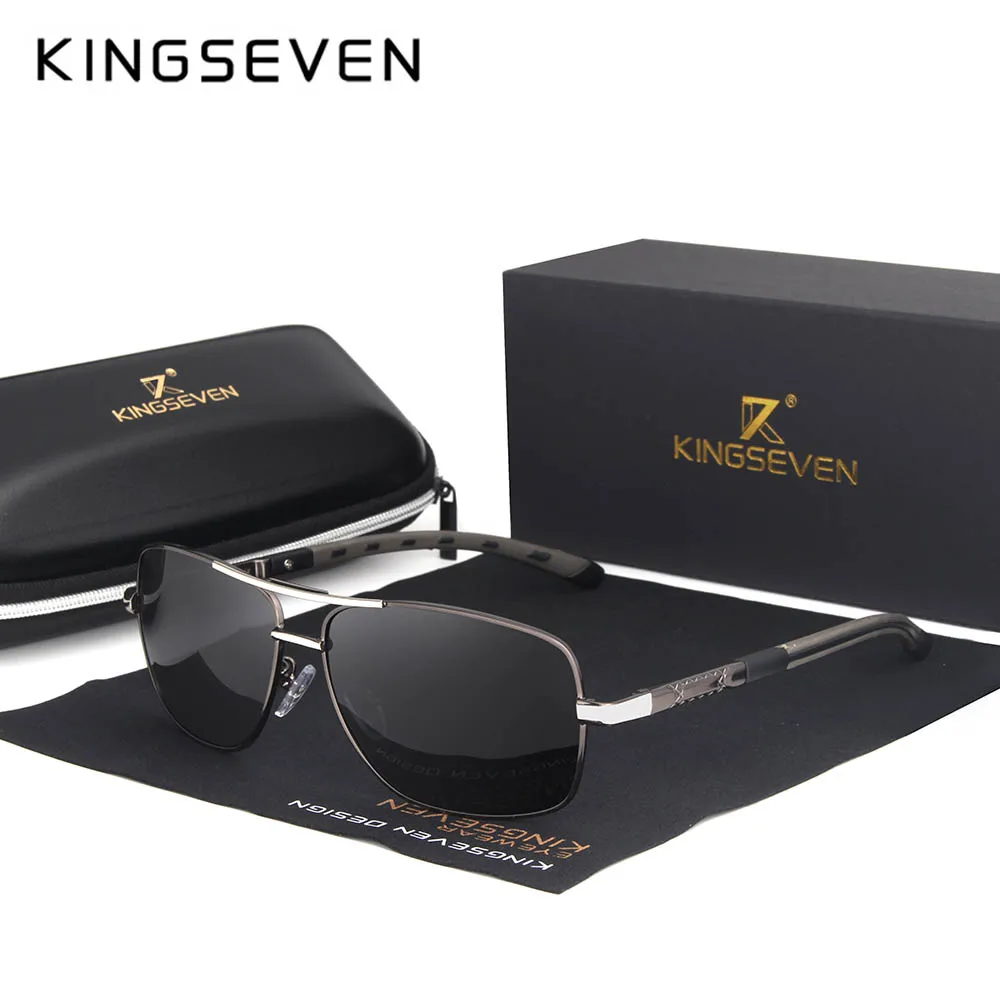 Gun Gray KINGSEVEN Брендовые мужские алюминиевые солнцезащитные очки HD поляризованные UV400 зеркальные Мужские Солнцезащитные очки женские для мужчин Oculos de sol N724 - Цвет линз: Gun Gray