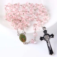 catholic female deity goddness 68mm porcelain pink color crystal beads crucifix pendant rosary for prayer baptism 10pcslot