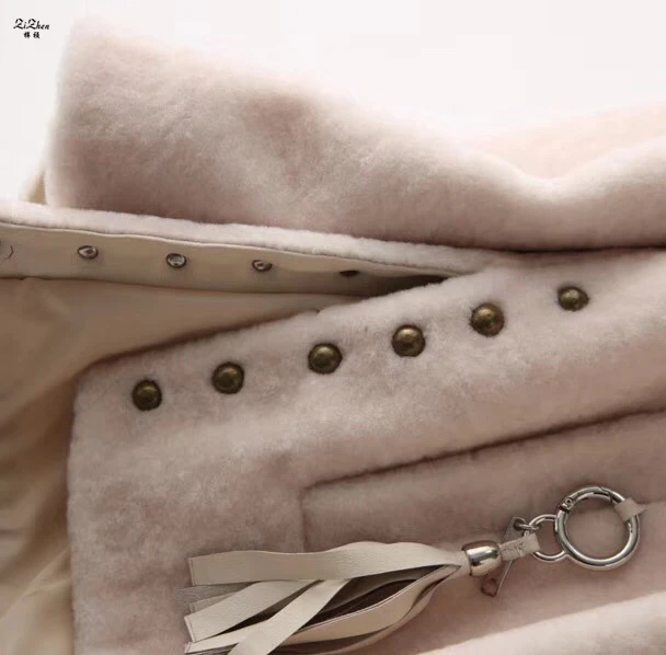 ZiZhen Winter Warm Women's Real Natural Sheep Shearling Fur Coat Wool Solid OverCoat With Fox Tirm Hood 180718-5 | Женская одежда