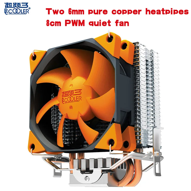 PCCOOLER Процессор охладитель 2 тепловыми 4PIN 8 см ШИМ тихий вентилятор компьютер PC для