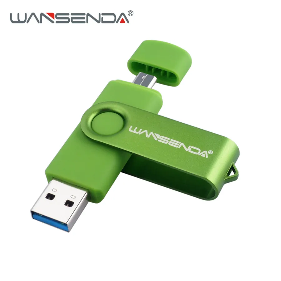 WANSENDA Usb 3,0, USB флеш-накопитель, высокоскоростной OTG флеш-накопитель, 16 ГБ, 32 ГБ, 64 ГБ, 128 ГБ, 256 ГБ, флешка, 2 в 1, микро USB флешка, двойной USB - Цвет: Зеленый