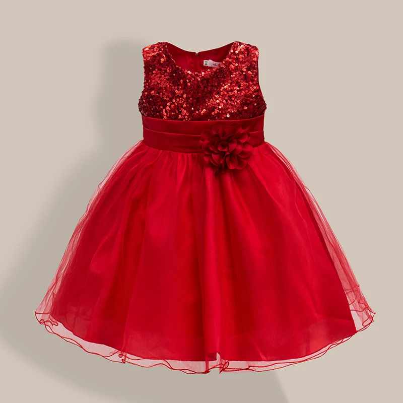 New Fashion Sequin Flower Dress Party Birthday Wedding Princess Toddler Baby Girls Clothes Children Kids Lycra Dresses k1 | Детская